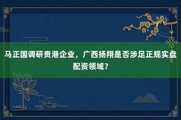 马正国调研贵港企业，广西扬翔是否涉足正规实盘配资领域？