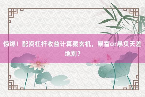 惊爆！配资杠杆收益计算藏玄机，暴富or暴负天差地别？