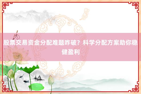股票交易资金分配难题咋破？科学分配方案助你稳健盈利