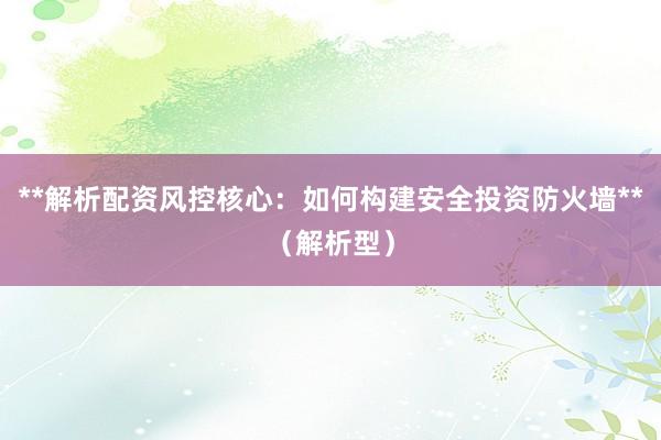 **解析配资风控核心：如何构建安全投资防火墙**（解析型）