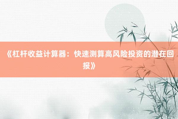 《杠杆收益计算器：快速测算高风险投资的潜在回报》