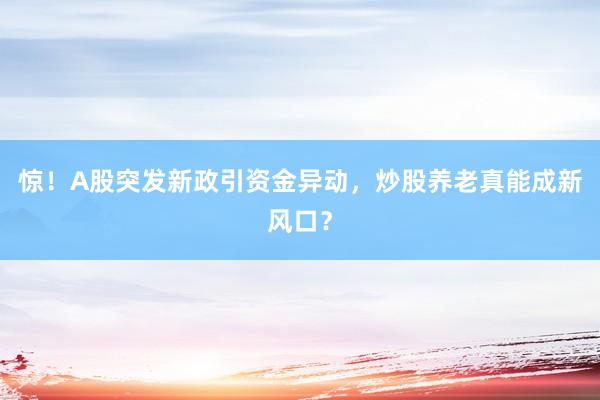 惊！A股突发新政引资金异动，炒股养老真能成新风口？