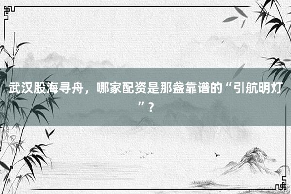 武汉股海寻舟，哪家配资是那盏靠谱的“引航明灯”？