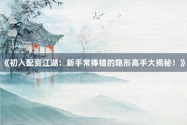 《初入配资江湖:新手常捧错的隐形高手大揭秘!》