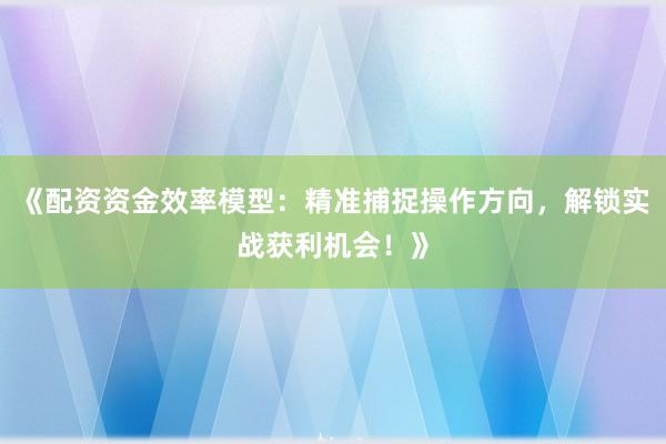 《配资资金效率模型:精准捕捉操作方向,解锁实战获利机会!》